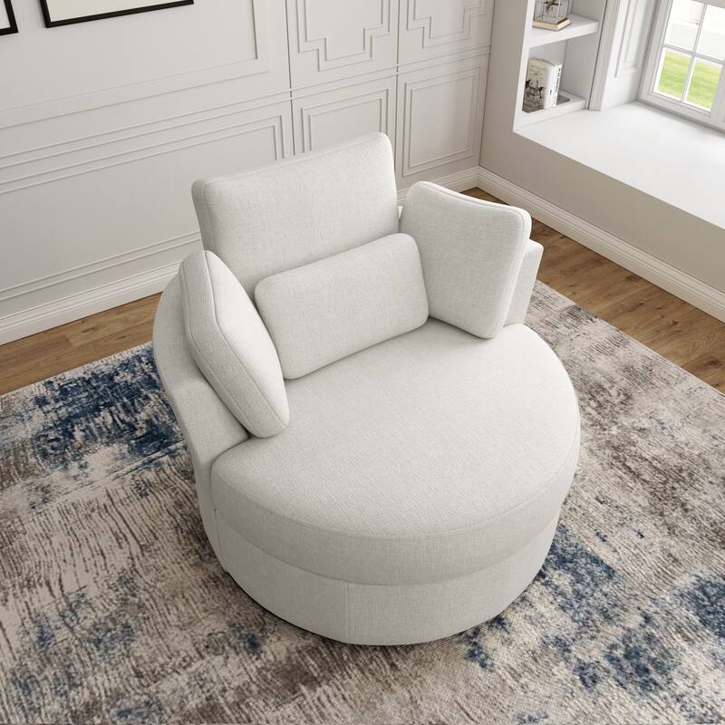 Modern Swivel Barrel Chair, Upholstered Swivel Accent Chair for Living Room
