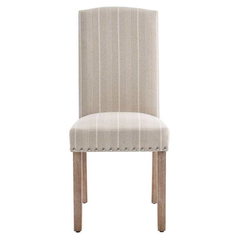 Set of 2 Gray Fabric Dining Chairs with Nailhead Trim