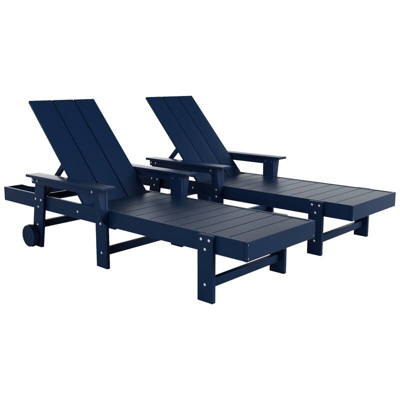 Polytrends Shoreside Modern Poly Reclining Eco-Friendly All Weather Chaise Lounge With Arms & Wheels (Set Of 2)