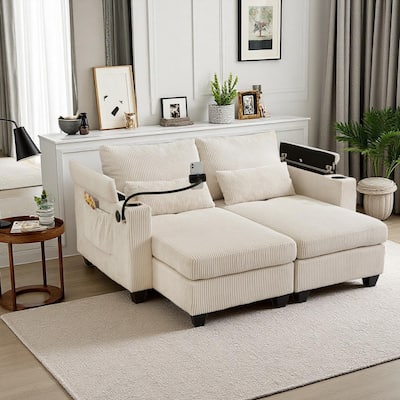 Convertible Chaise Lounge Loveseat with USB Ports, Cup Holders, Storage & Phone Mount
