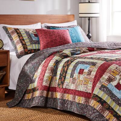 Greenland Home Fashions Colorado Lodge Authentic Patchwork Cotton Quilt Set with Decorative Pillows