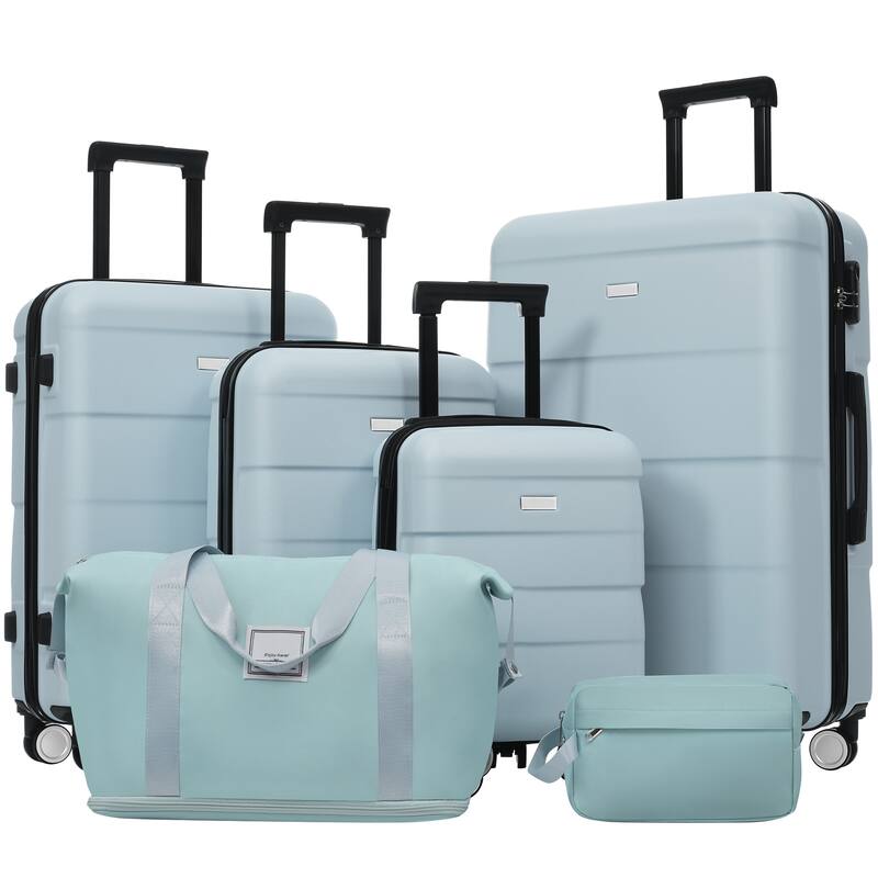 Hardshell Luggage Sets 6 Piece with 2 Bags,Carry on Suitcase with Handle Password Lock Double Spinner Wheels - Light Blue