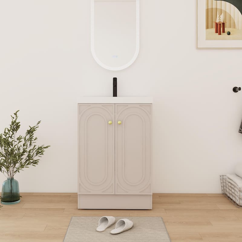 Bathroom Vanity With Sink In 24/30/36 Inch, Freestanding Bathroom Vanity With Soft Close Door and Adjustable Shelf - 23.6''W×19.7''D×35.4''H - KHAKI