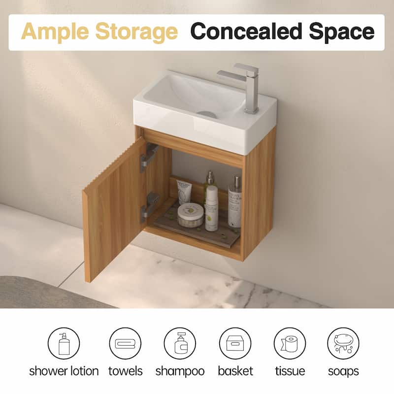 GDF Studio - Zee Modern 16" Small Wall-Mounted Bathroom Vanity with SMC Resin Basin and Soft-Close Door