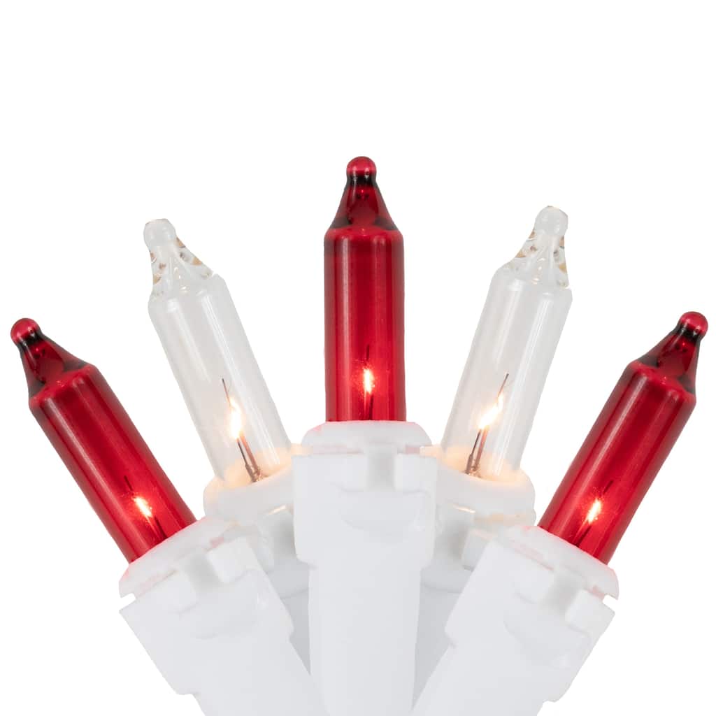 50 Count Red and Clear Mini Christmas Light Set 10ft White Wire - 10'