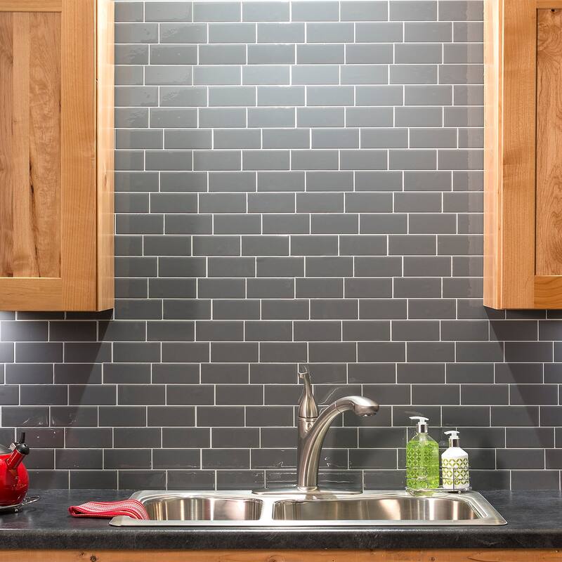 Tack Tile Peel & Stick Vinyl Backsplash (pack of 3) - subway grey