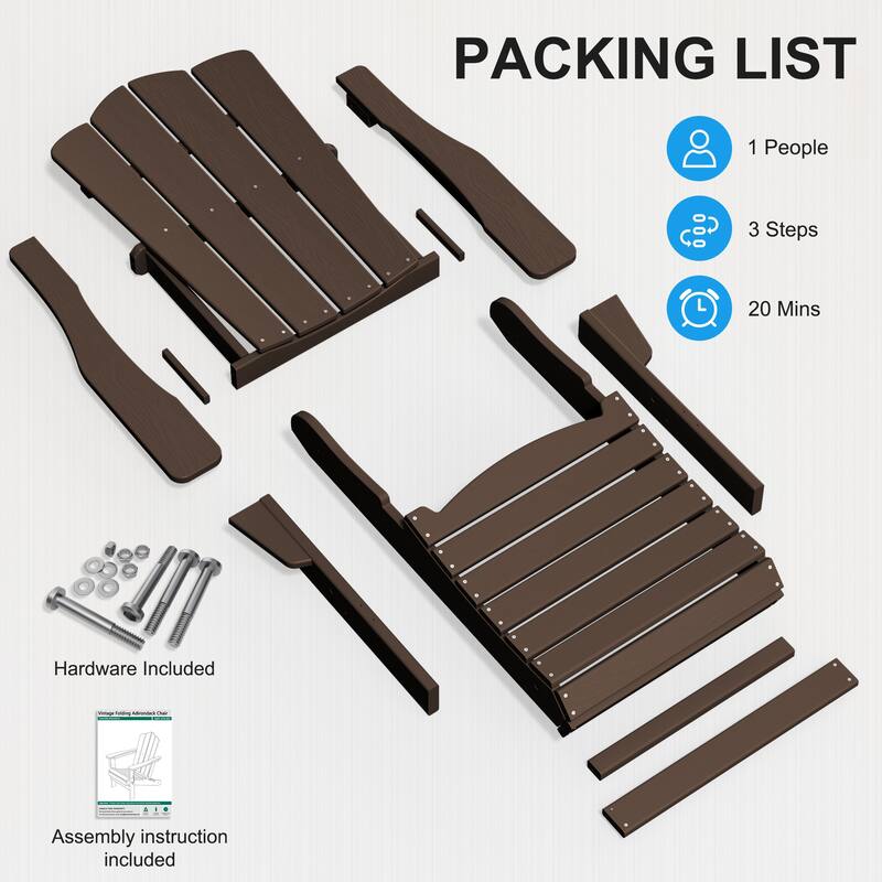 Plastic Folding Outdoor Patio Adirondack Chair With Slat Seat