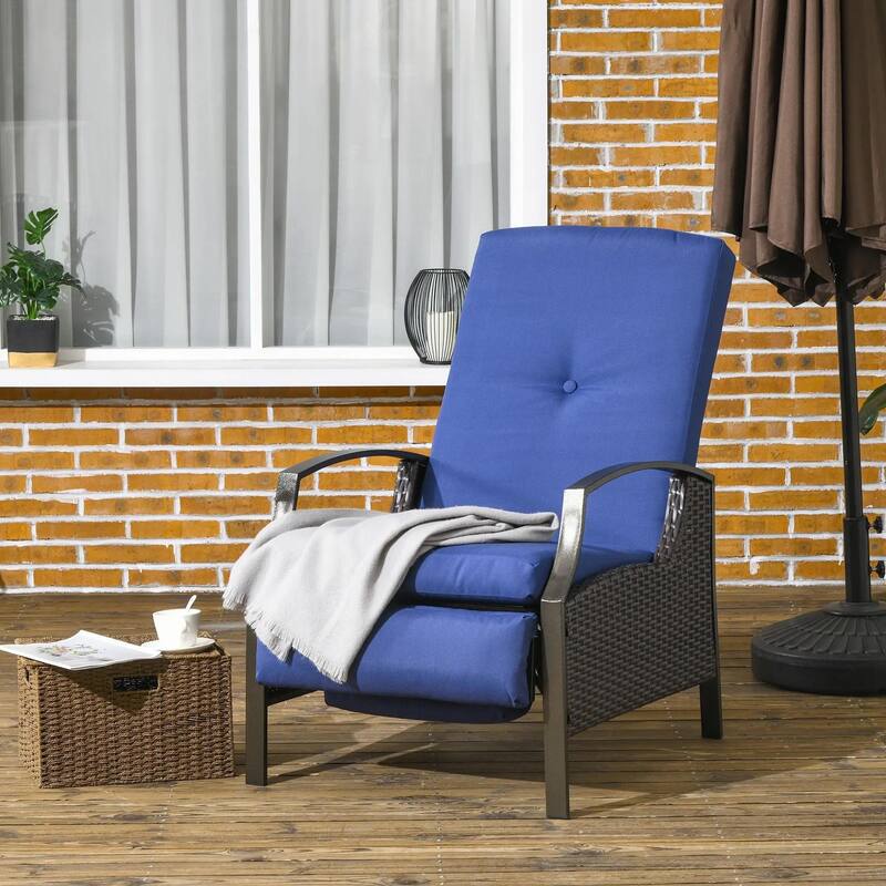 Patio Recliner Chair, PE Wicker with Comfy Cushions, Armrests