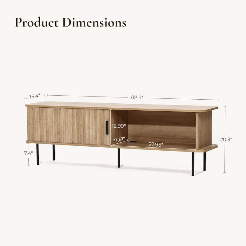 Modern TV Stand with Storage and Slatted Sliding Doors for TVs Up to 65" - 20.3" H x 62.6" W x 15.4" D