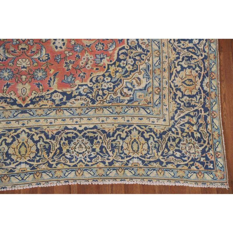 Hand Knotted Oriental 100% Wool Carpet Traditional Floral Coral Mashad Area Rug - 11' 5'' X 7' 8''