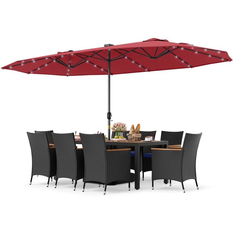 Gymax 11 PCS Patio Dining Set w/ 15ft Double-Sided Patio Umbrella