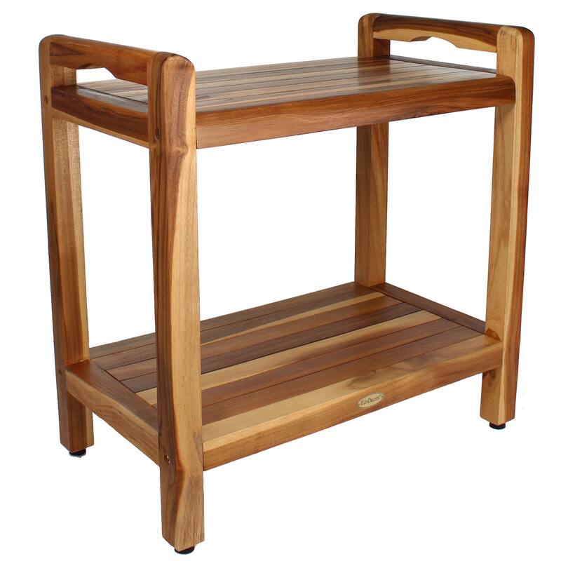 EcoDecors Eleganto EarthyTeak 24" Teak Shower Bench, LiftAide Arms