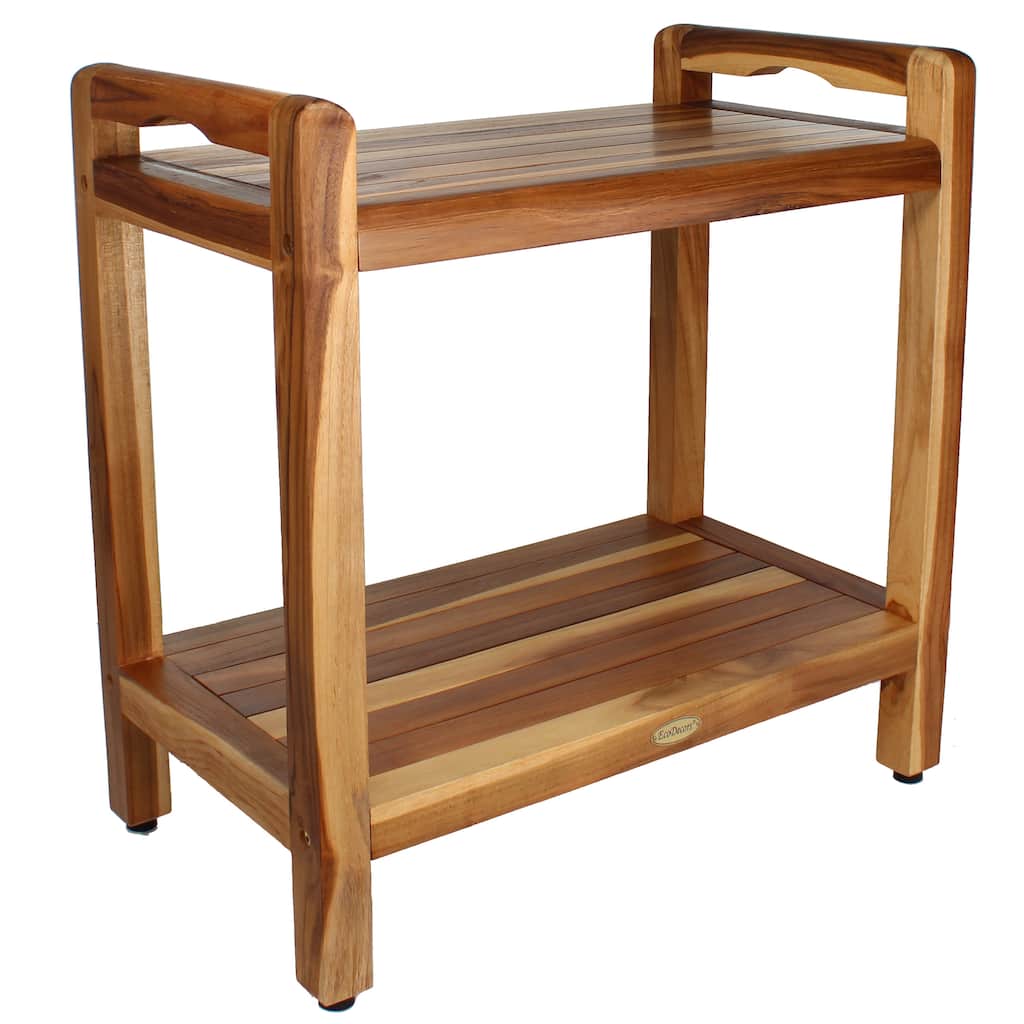 EcoDecors Eleganto EarthyTeak 24" Teak Shower Bench, LiftAide Arms