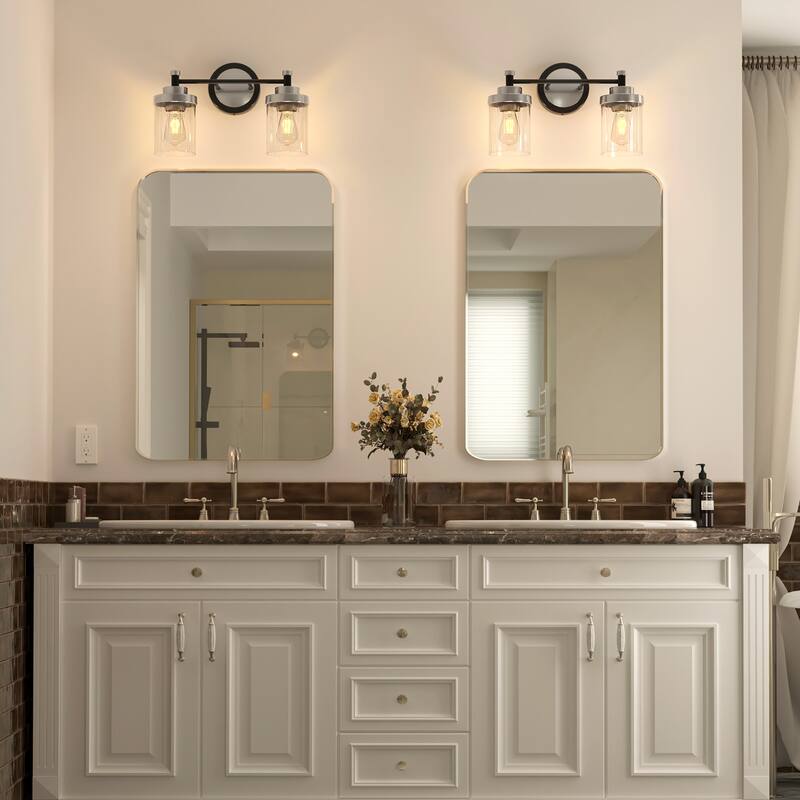 Modern Dimmable Vanity Light with Clear Ribbed Glass Shades E26 Sockets