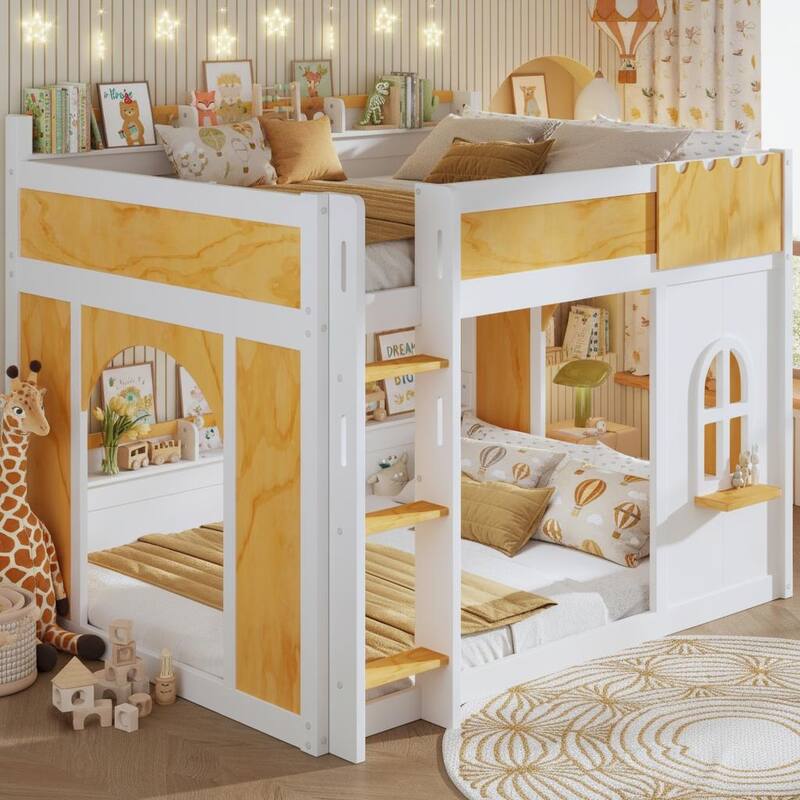 Loft Bunk Bed with Storage Shelves, Window and Two Doors by Harper&Bright Designs - Full