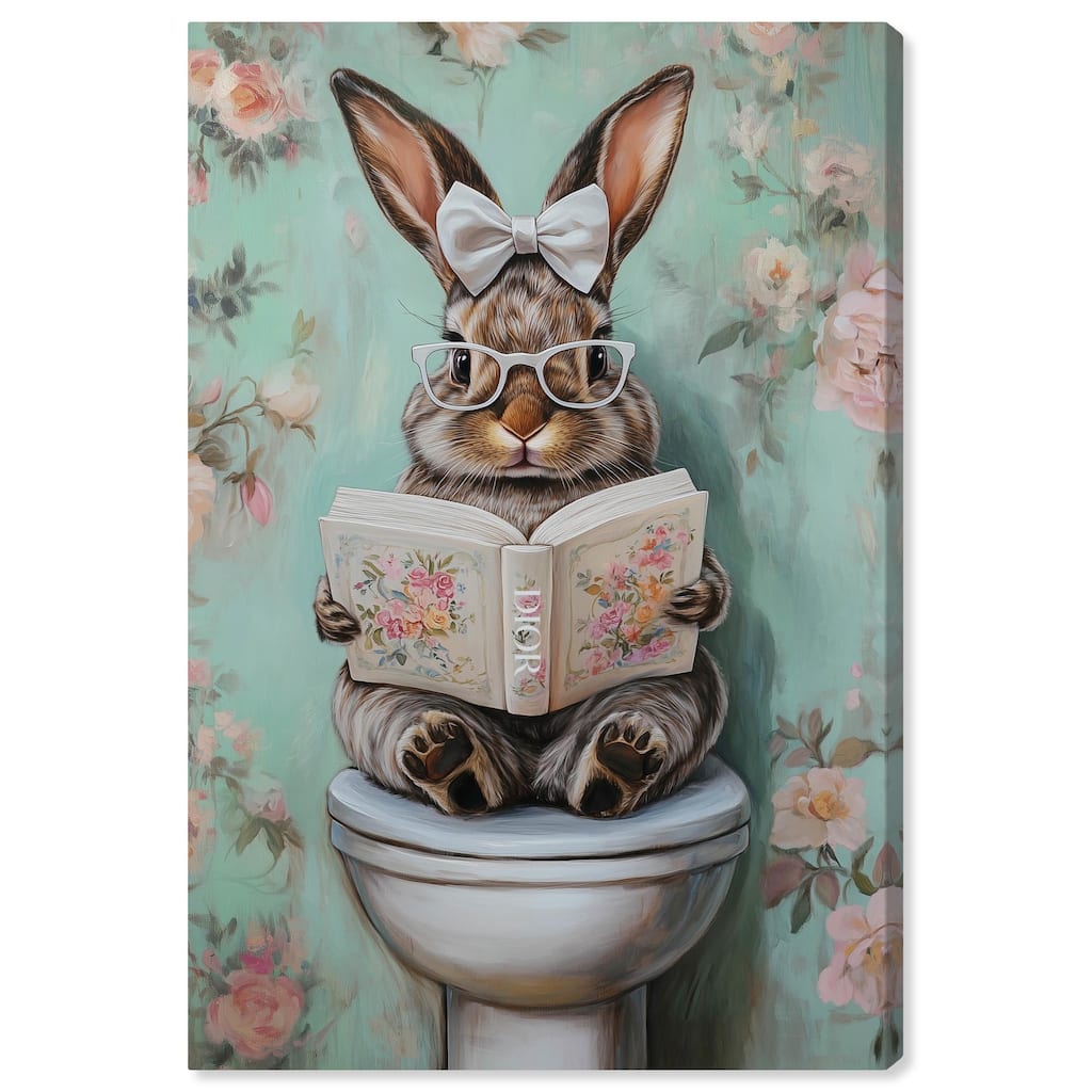 Petite Floral Toilet Bunny Canvas by Art Remedy, Gallery Wrapped