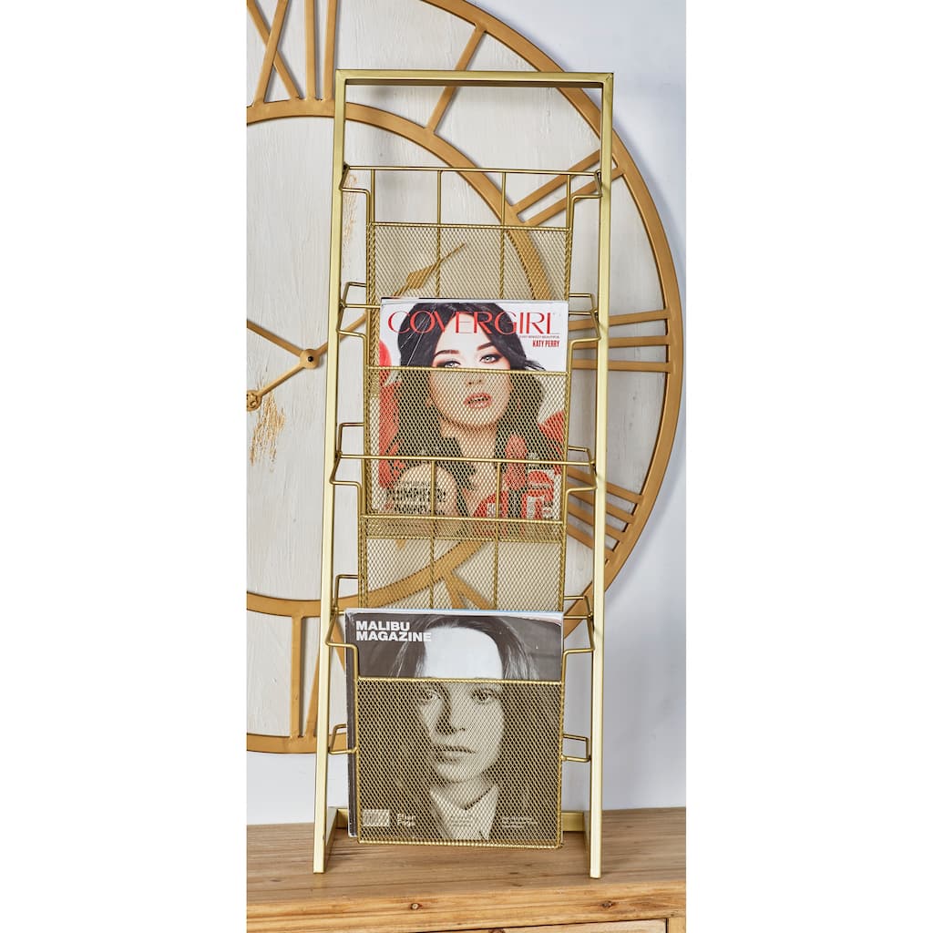 Gold Metal 4 Slot Magazine Holder with Tall Stand