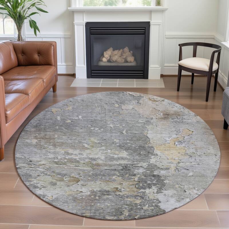 Premium Washable Super Soft Abstract Watercolor Mayfield Rug - Gray - 8' x 8'