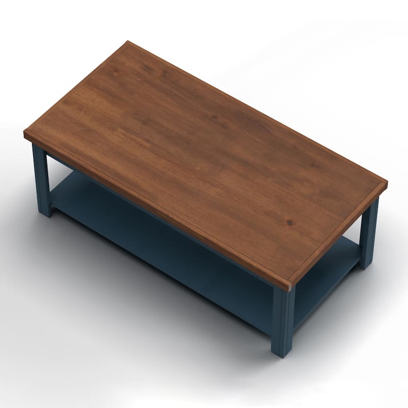 Bridgevine Home Nantucket 48 inch Coffee Table, No Assembly Required, Blue Denim and Whiskey