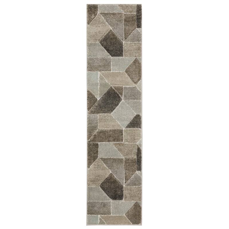 Vista Home Celeste Modern Geometric Grey/ Brown Power Loom Rug. - 1' 10" x 7' 6" - Runner