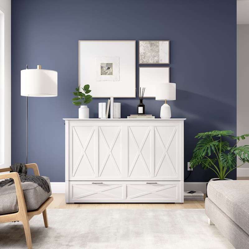 Bestar Key West 59W Full Murphy Cabinet Bed with Drawer and Mattress