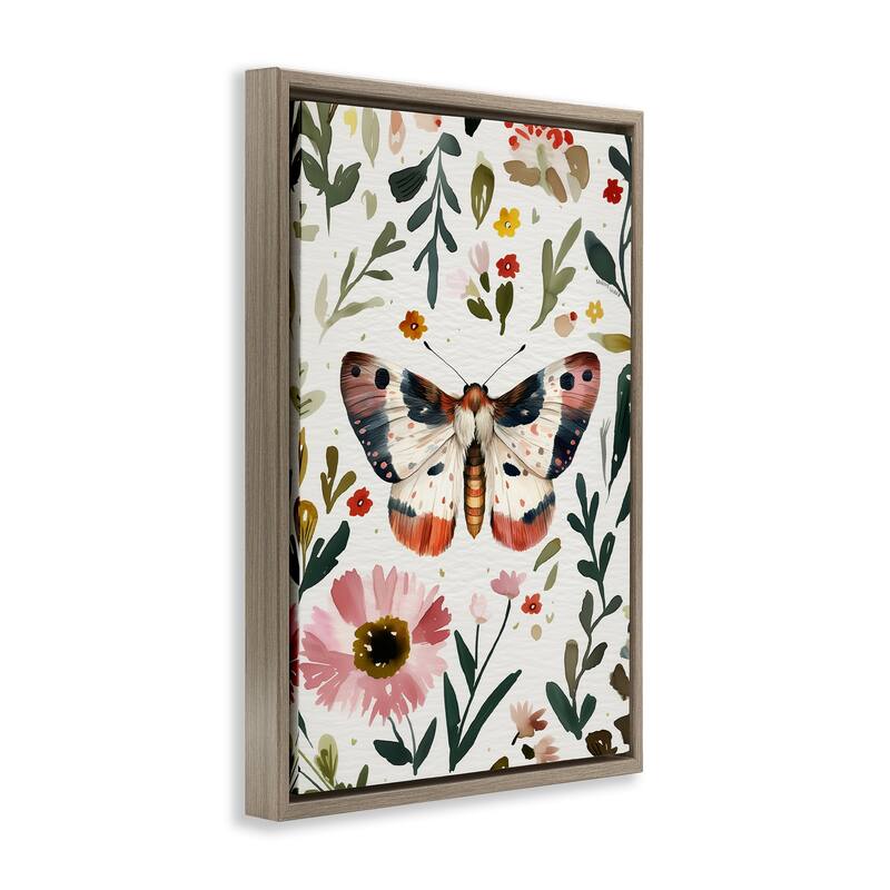 Stupell Moth & Organic Flowers Framed Floater Canvas Wall Art Design By The Dutch Lady