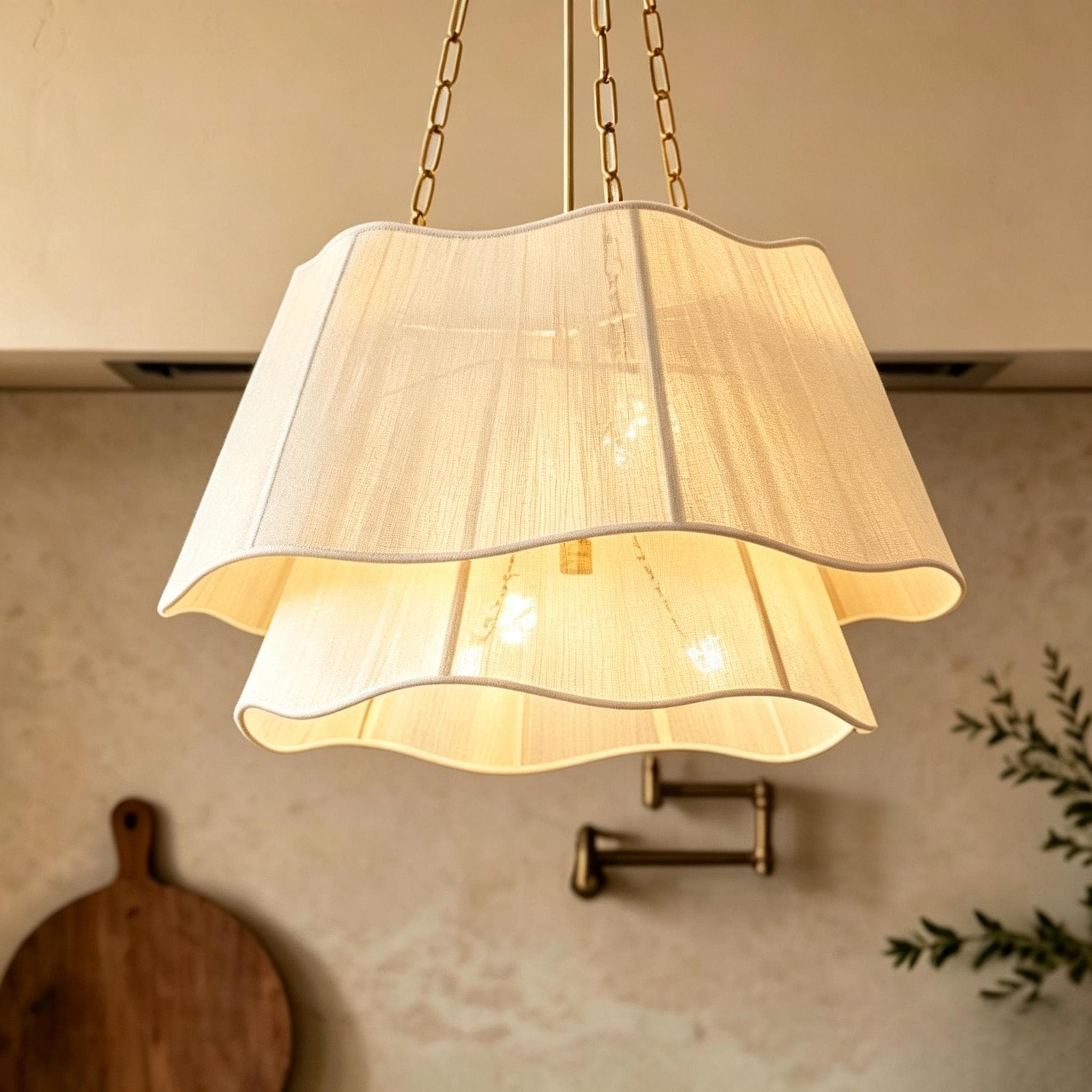 Rennnsan 6-Light Modern Farmhouse Gold Double Layer Pleated Fabric Chandelier for Living Room/Dining Room