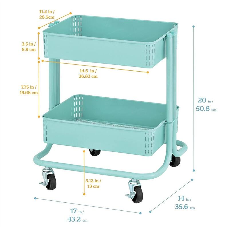 2-Tier Rolling Utility Cart - 15.6"D x 16.7"W x 19.7"H
