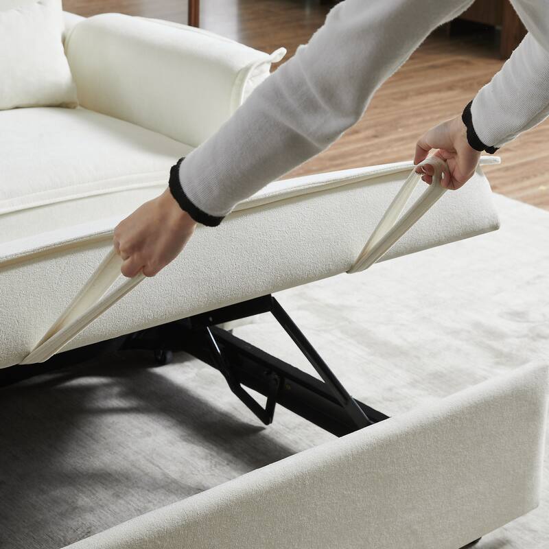 55" Fabric Sofa Bed with Sleeper, Adjustable Backrest & 2 Lumbar Pillows