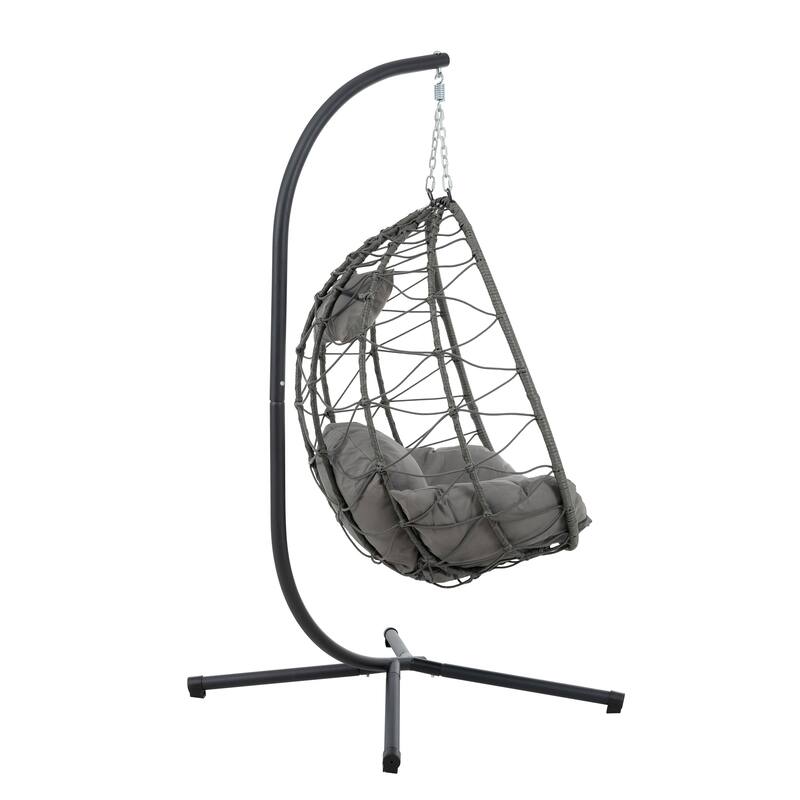 Anmytek Egg Swing Chair Gray Indoor Outdoor Patio Balcony Hanging Chair with Cushion