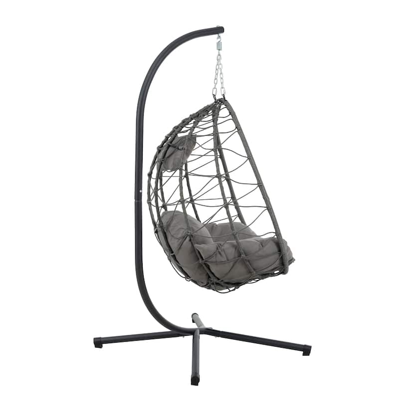 Hanging Egg Chairs Hammock Chairs with Stand, Hanging Basket Swing Lounge Chair with Cushion and Headrest, Outdoor Wicker Chair