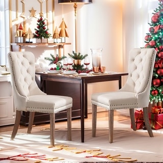 Set of 2 Modern Glam Velvet Dining Chairs - Armless TuftedAccent Side Chairs with Nailhead Trim & Ring Handle