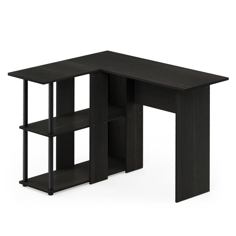 L-Shape Desk with Bookshelf - French Oak Gray Black - Corner Desk & Storage