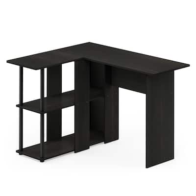 L-Shape Desk with Bookshelf - French Oak Gray Black - Corner Desk & Storage