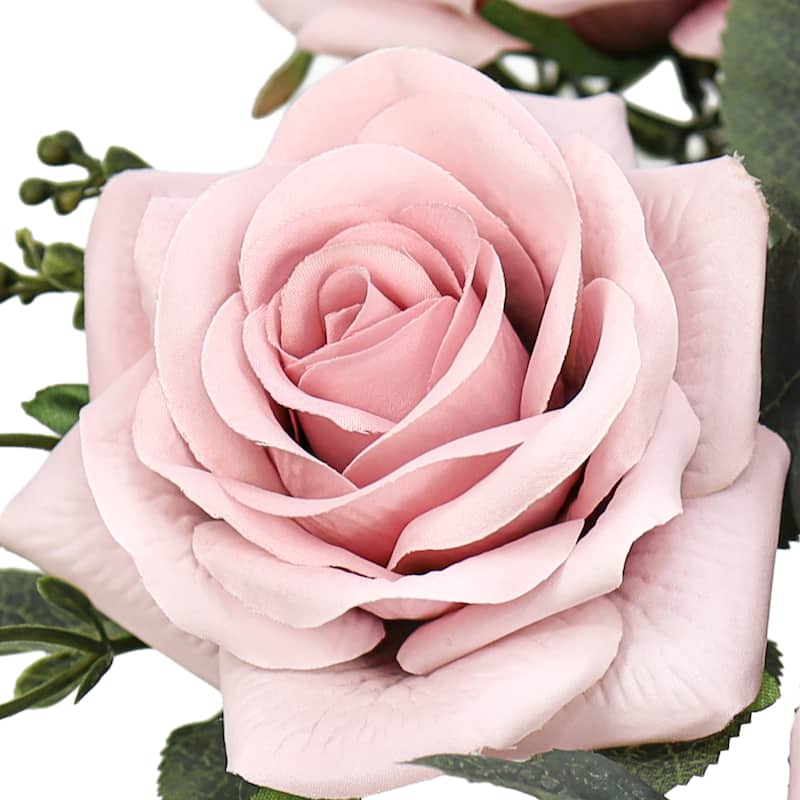 Set of 2 Pink Mauve Artificial Queen Tea Rose Flower Stem Bush Bouquet 17in - 17" L x 9" W x 9" DP