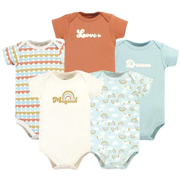 slide 1 of 1, Hudson Baby Infant Girl Cotton Bodysuits, Magical Rainbow 5-Pack 0-3 Months - Magical Rainbow 5-Pack