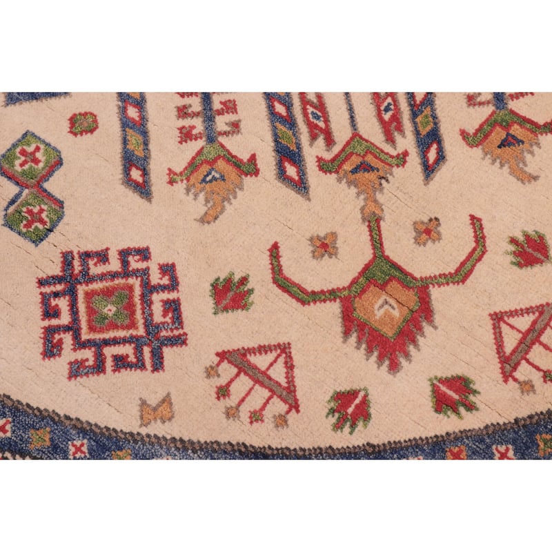 Tribal Kazak Hailey Natural/Red Wool Round - 6'5'' x 6'6''