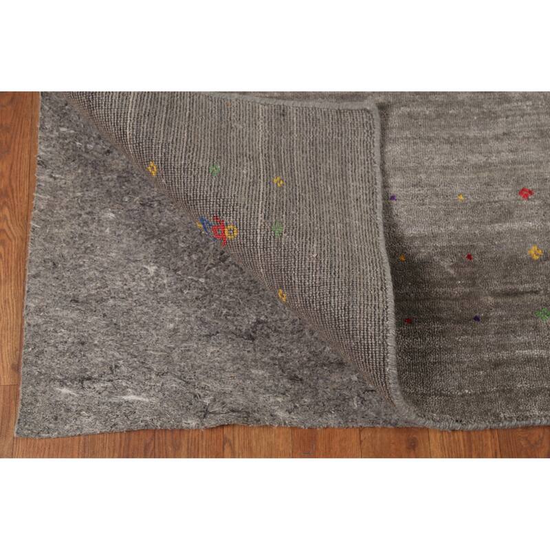 Tribal Gabbeh Area Rug Hand-Knotted Oriental Grey Wool Carpet - 5'5"x 7'7"