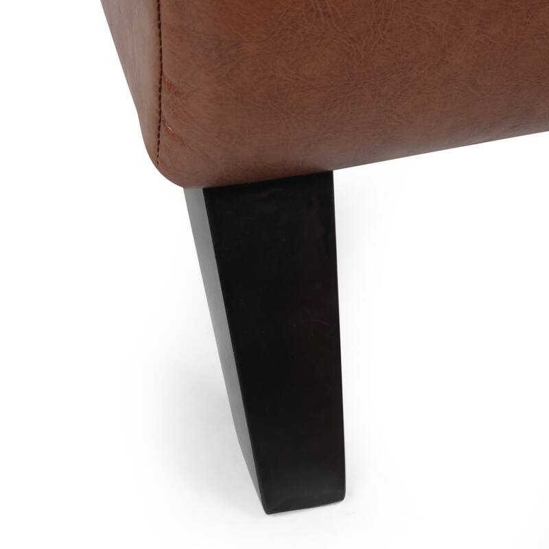 Roomfitters Modern Faux Leather Chaise Lounge with Curved Seat and Padded Channel Tufting, Light Brown