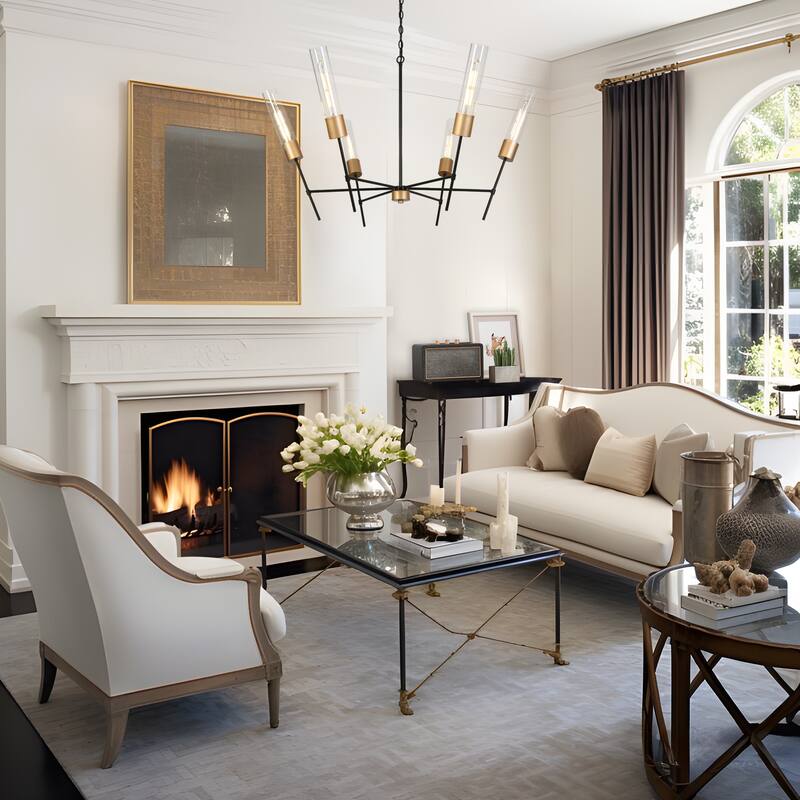 Modern Black Gold 6-Light Chandelier Crown Design Light Fixture for Dining Room - 43.7 " × 26.4 "