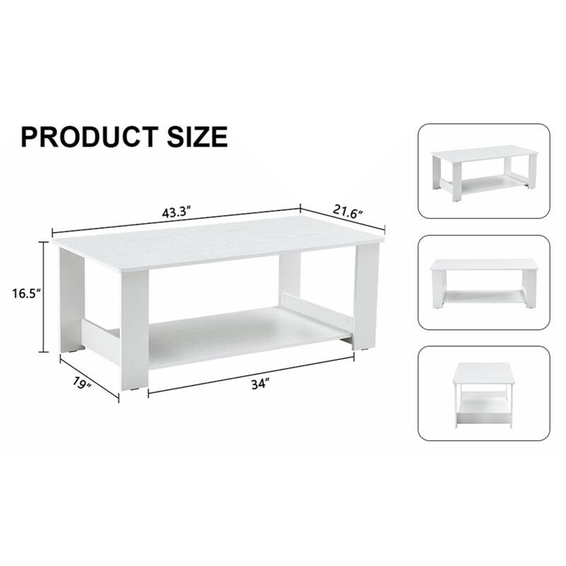 A modern and practical white coffee table and coffee table. The double layered coffee table is made of MDF material