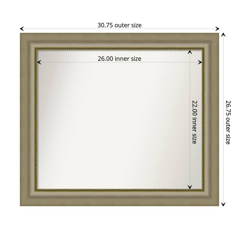 Vegas Silver Framed Non-Beveled Custom Wall Mirror, Bathroom Vanity Mirror - Outer Size: 30.75 x 26.75