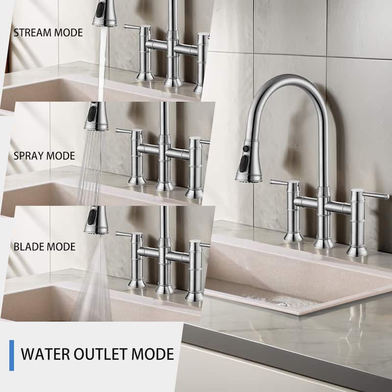 Kitchen Faucet with Pull Down Sprayer 3 Modes Stainless Steel Pull Out Brushed Nickel Faucet for Bar Laundry RV Utility Sink