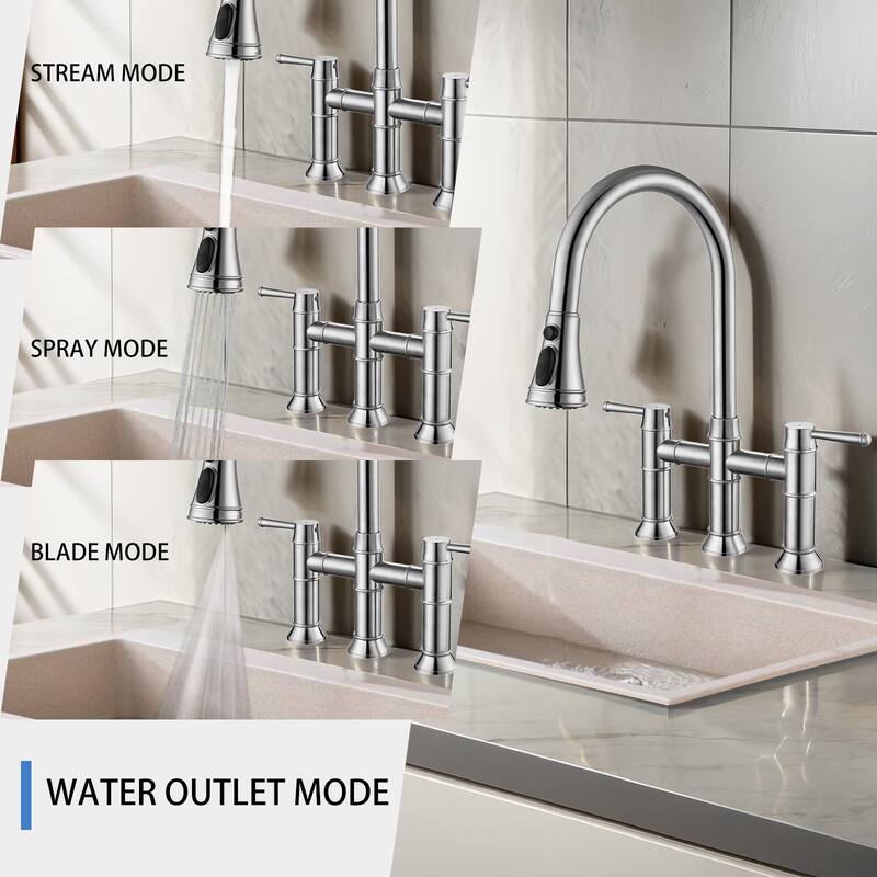 Stainless Steel Bridge Kitchen Faucet with Pull Down Sprayer
