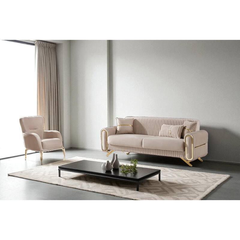 Ahens 2 Pieces Living Room Sets 1 Sofa 1 Chair - Beige
