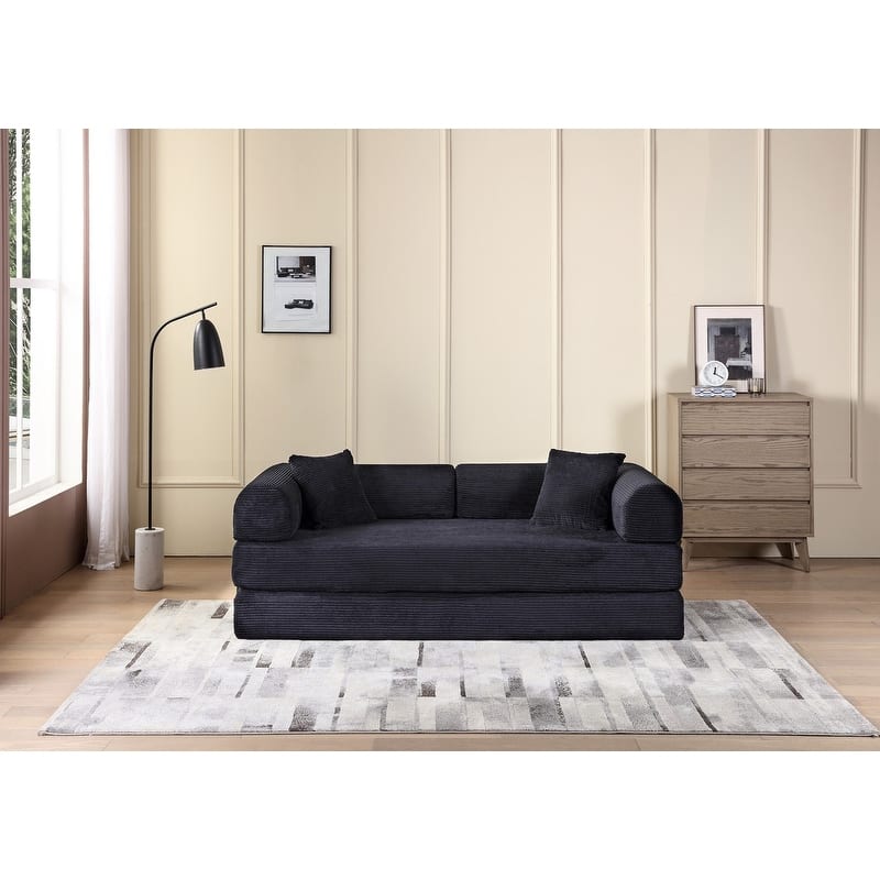 77.90" Corduroy Foldable Double Bed Sofa Bed - Black