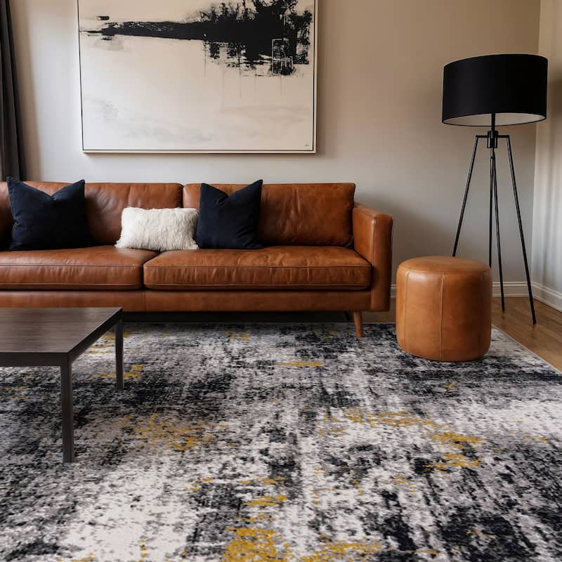 World Rug Gallery Adare Contemporary Abstract Area Rug - 7' 10" x 10' - Yellow