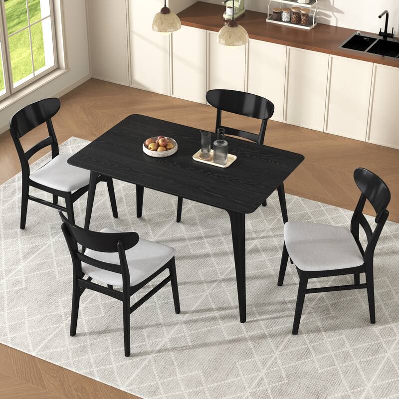 5-Piece Modern Dining Table Set, Kitchen Table Set with Wood Table and 4 Upholstered Chairs for Dining Room - Black,Light Gray