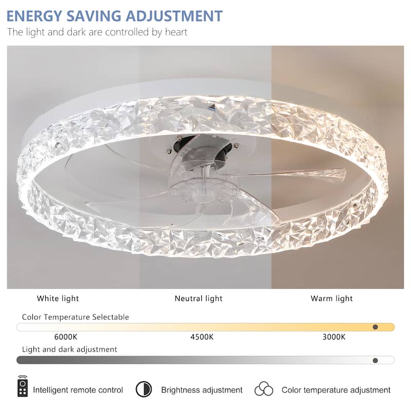 Modern Ceiling Fan Light with Adjustable Color Temperature and Remote Control, 6 Wind Speeds for Bedroom and Living Room