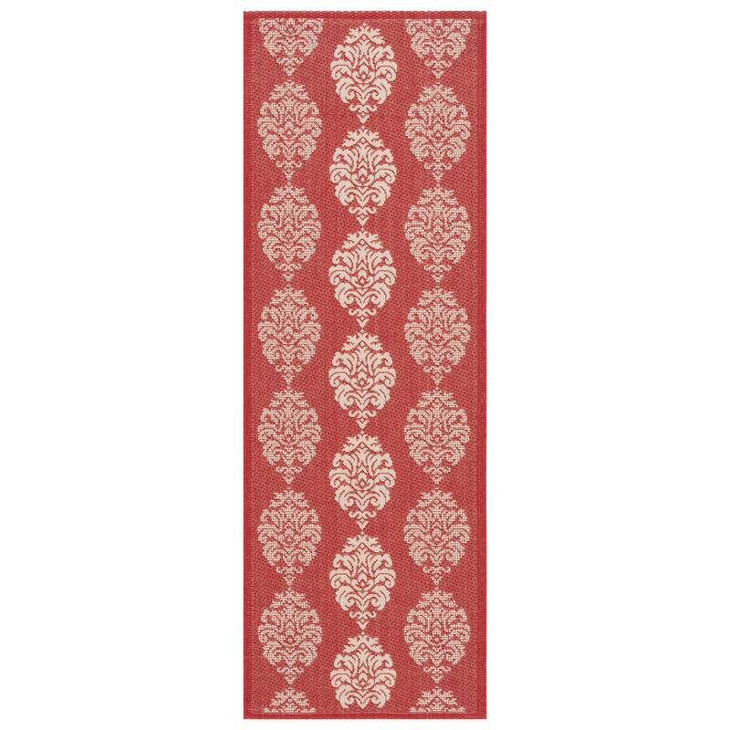 SAFAVIEH Courtyard Pauley Damask Indoor/ Outdoor Waterproof Patio Backyard Rug - 2'3" x 12' Runner - Red/Natural